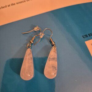 StormCat Milky Quartz Teardrop Earrings (Handmade in UK, Stainless Steel)